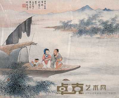 吴青霞 渔息图 片连框 32×38cm